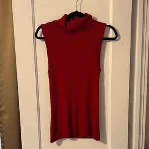 White House Black Market Red Sleeveless Ribbed Turtleneck